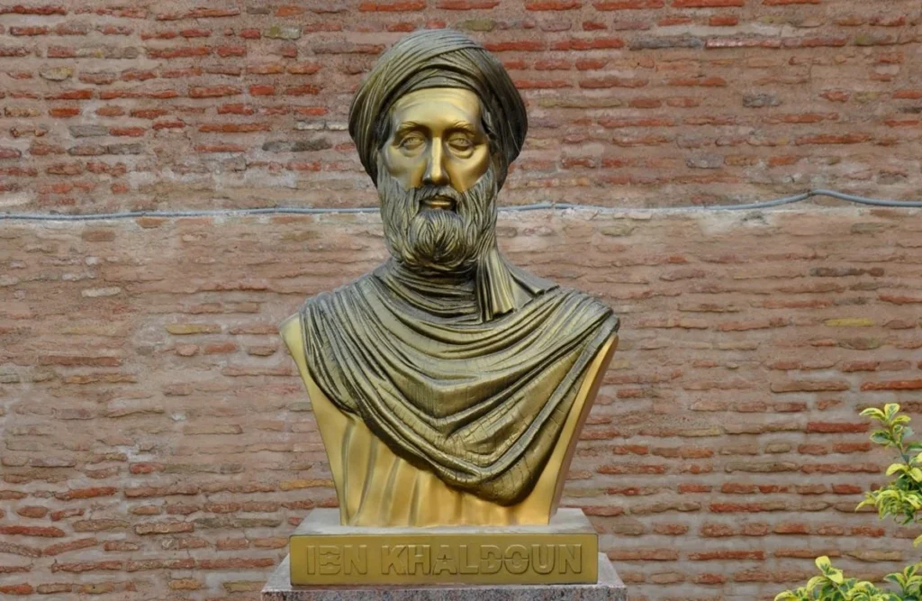 Portrait of Ibn Khaldun, a prominent historian and philosopher in the Islamic world, known for his contributions to the fields of sociology and historiography during the 14th century